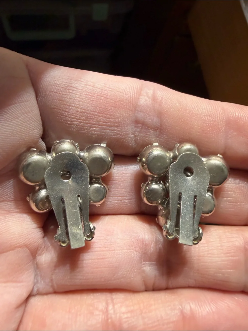 Vintage Silver Tone Clear Crystal Cluster Clip-On Earrings
